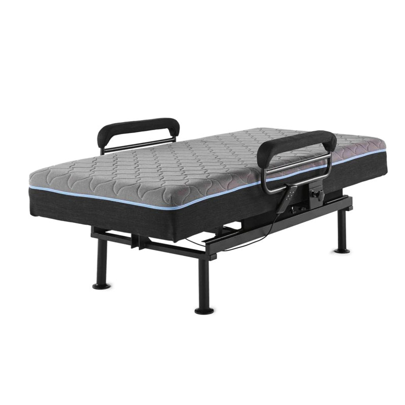 Taille réglable du lit relevable - Housse de matelas en mousse à mémoire de forme ferme de 6 po, fonction d'assistance, télécommande câblée, garde-corps rembourrés, charge maximale de 450 lb, métal bleu avec matelas fonctionnel avec housse à fermeture à glissière, télécommande