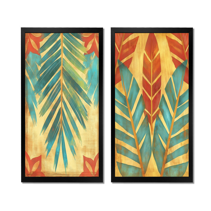 Feuille de palmier à la lumière émeraude I - Eucalyptus, tableau encadré en deux parties, 32" H x 32" W, Black Picture Framed