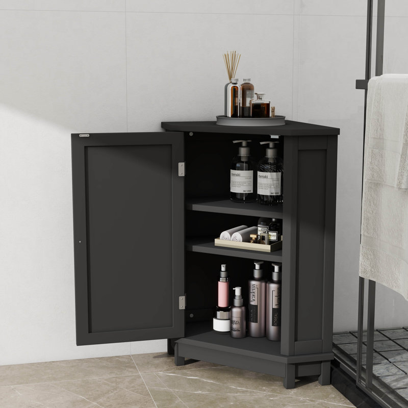 Home Corner Storage Unit, Bathroom Triangular Floor Cabinet With Adjustable Shelf, Showcasing A Contemporary Design