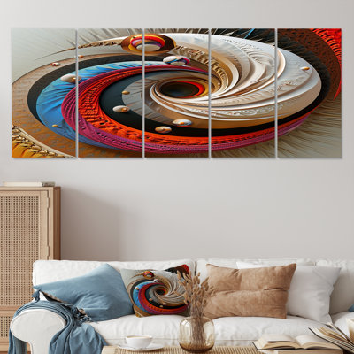 Tourbillon coloré - art mural abstrait en spirale, toile 5 pièces
