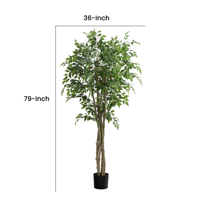 Grand arbre ficus Yuzu, 1674 feuilles artificielles, vert