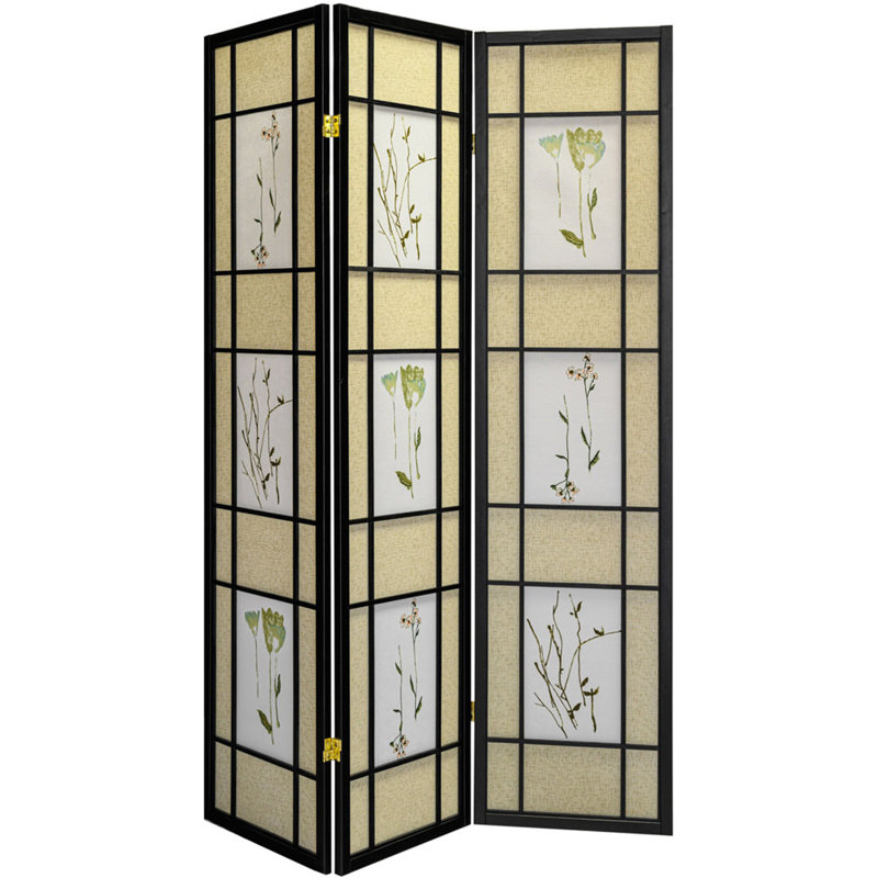 Boothbay Solid Wood Folding Room Divider, Black, 3
