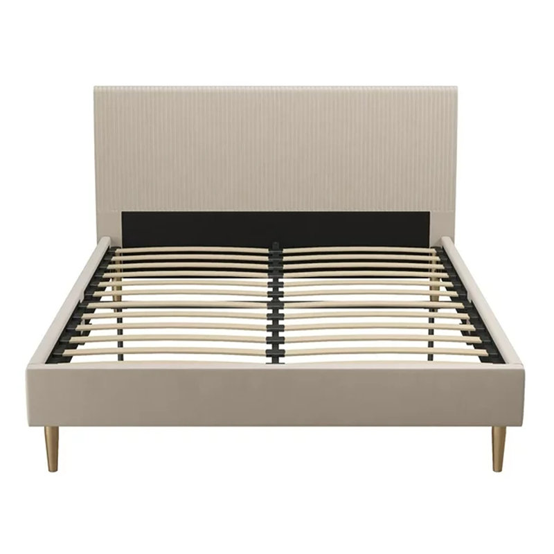 Daphne Upholstered Platform Bed, Queen, Ivory Velvet