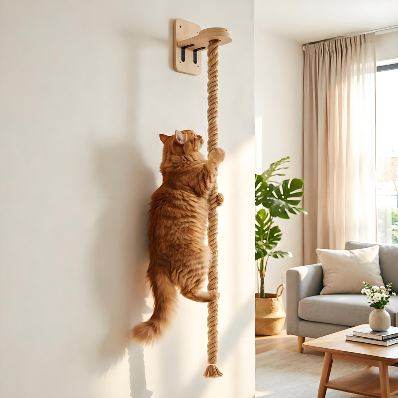 55" Cat Climbing Rope with Wood Shelf Wall Mounted