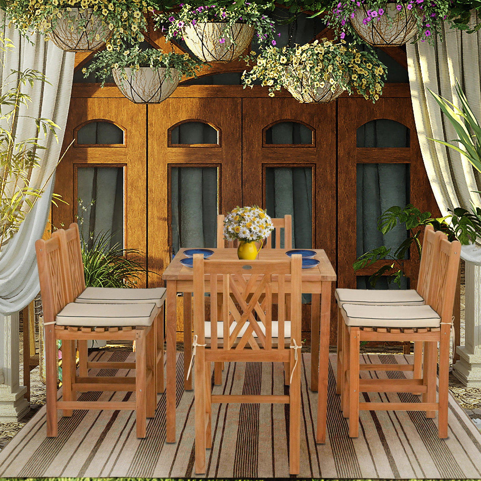 Leahny Teak Patio Dining Set, 55" L x 35" W x 35" H