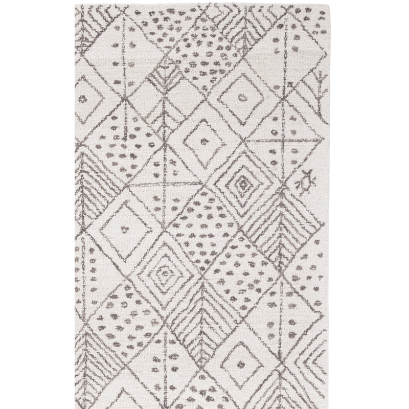 Anaira Hand Tufted Wool/Cotton Geometric Rug in Ivory/Brown, Runner 2'3" x 9'