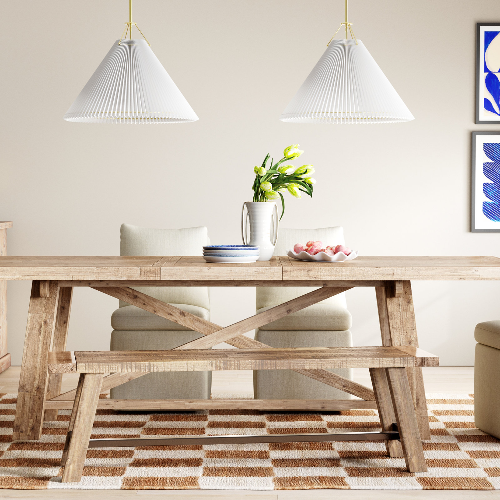 Madalene Checkerboard Natural and Ivory Rug, Rectangle 5' x 8'