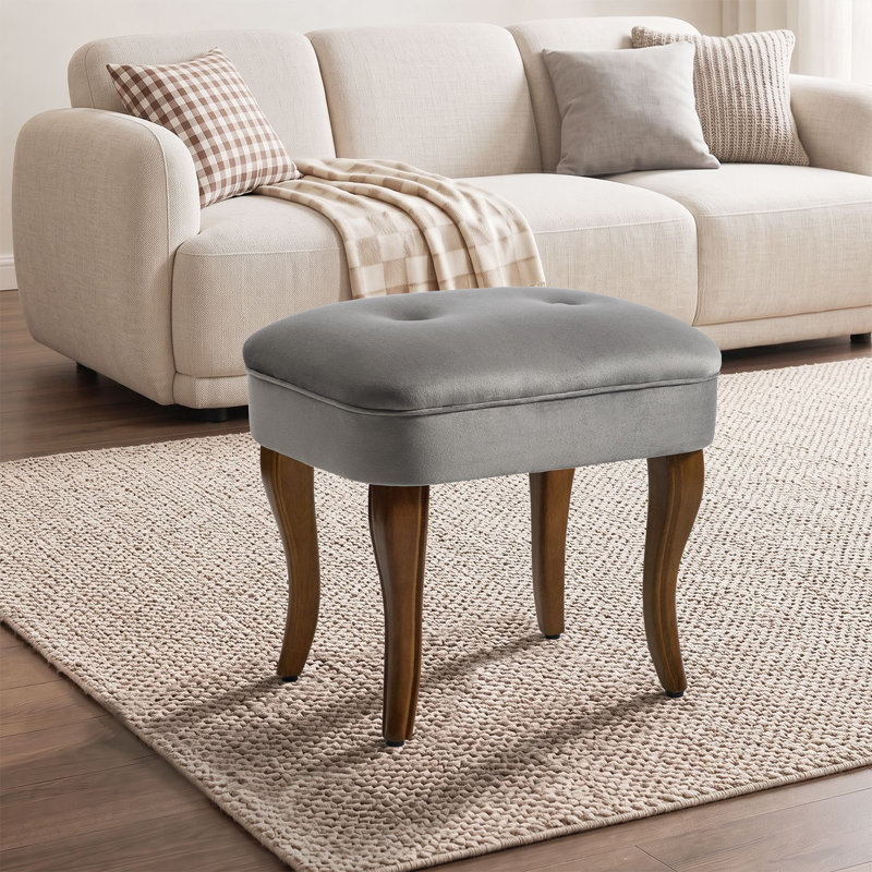 Tabouret de coiffeuse rembourré de 18,5 pouces avec pieds en bois massif, Gris