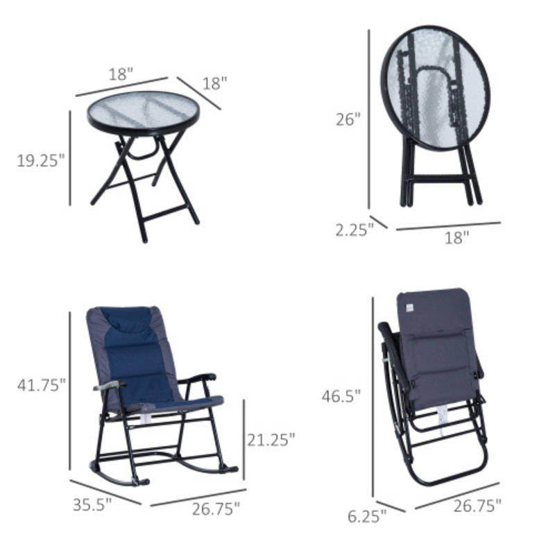 Ensemble bistro d'extérieur avec chaises berçantes pliantes, idéal pour les gorgées de balcons et les loisirs de jardin