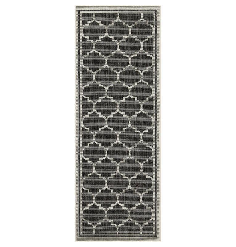 Anthracite Indoor/Outdoor Area Rug - Geometric Pattern - 2 Ft. 7 In. X 7 Ft. 3 In. - Durable, Weather-Resistant Runner For Patio, Deck, Or Entryway
