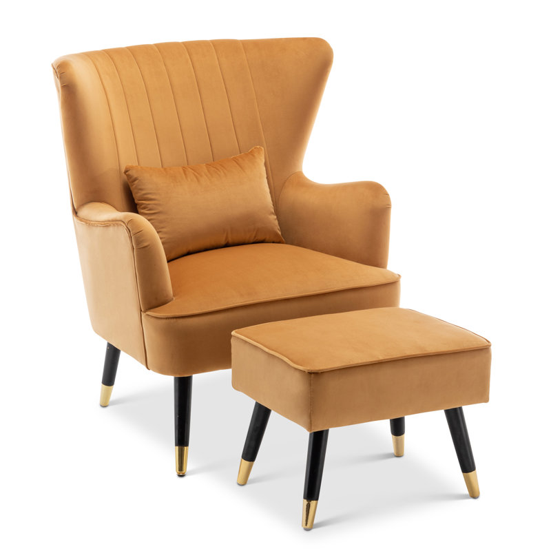Ivanka 77Cm Wide Armchair and Ottoman, Gold, Velvet