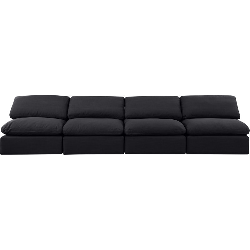 Canapé rembourré 140 po Itala, Tissu texturé en lin noir