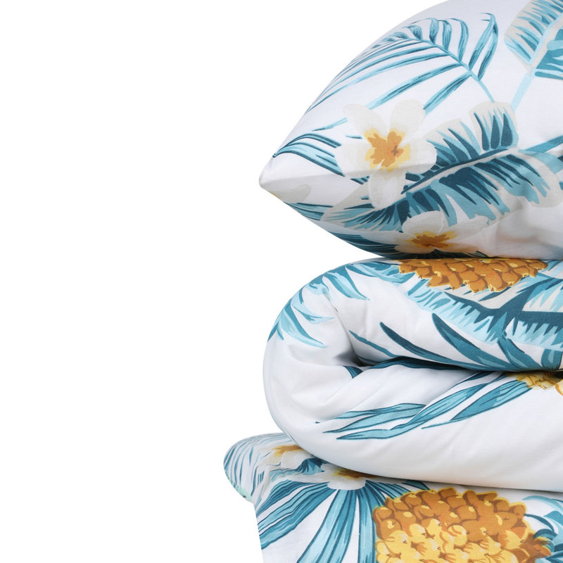 Ensemble de housse de couette 3 pièces en mélange de coton bleu / jaune / ivoire Saana