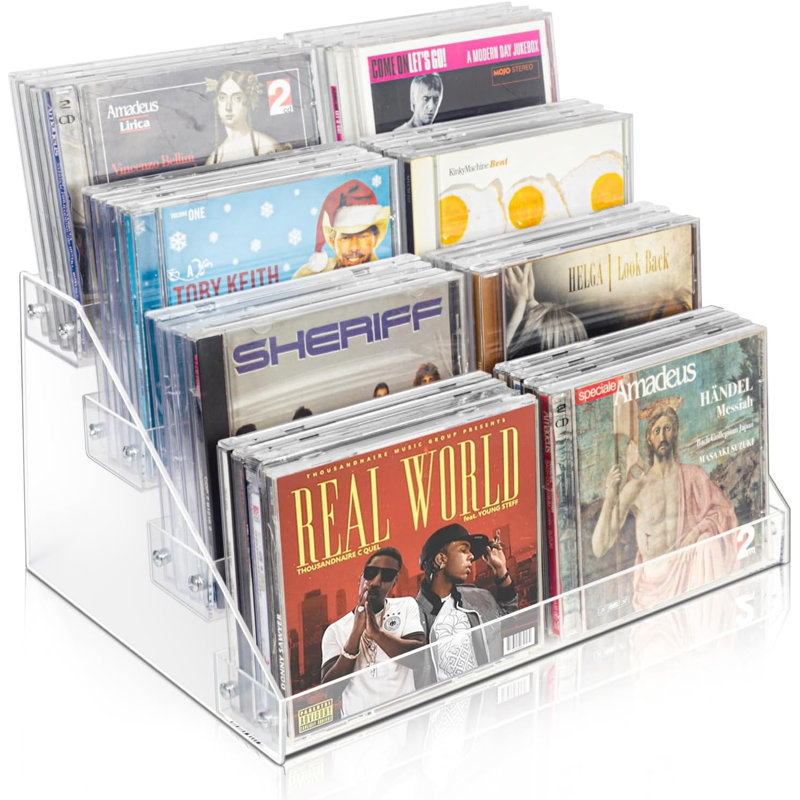 Organisateur de rangement pour CD à 4 niveaux, support pour boîtiers DVD et CD (32 boîtiers CD).