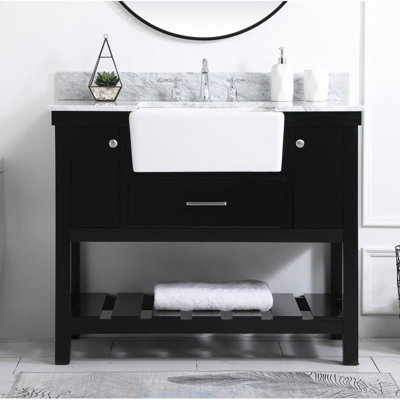 Pelaghia 42'' Single Bathroom Vanity with Marble Top, Black