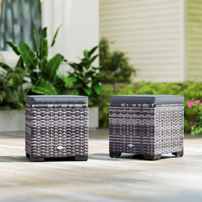 Outsunny Set of 2 Rattan Storage Ottoman Outdoor Footstool