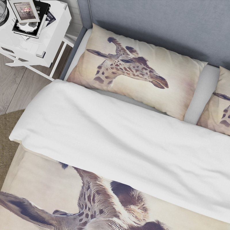 Portrait of A Giraffe III - Ensemble de housse de couette Farmhouse - Microfibre de polyester