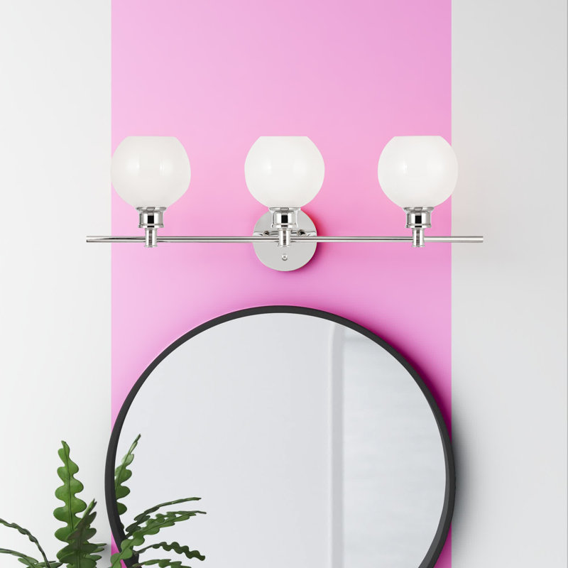Drinkard Glass Metal Vanity Light, Chrome, White, 3 Lights