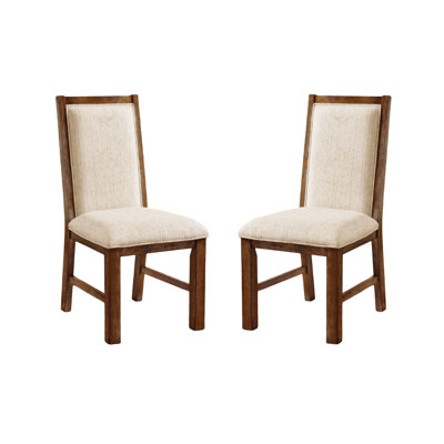 Transitional Style 2Pcs Side Chairs Rustic Oak Solid Wood Beige Fabric Dining Room Furniture Chair Polyster -  Red Barrel StudioÂ®, 9F42D444FD6F46ABA6EB9479C5B67BB3