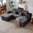 Cloud Sectional Sofa With U-Shape Chaise And Side Pockets , Modern Modular Design, Deep Seating, Upholstered Couch For Living Room/Bedroom, No Assembly Required , Grey,Right-1742499118-1742499122