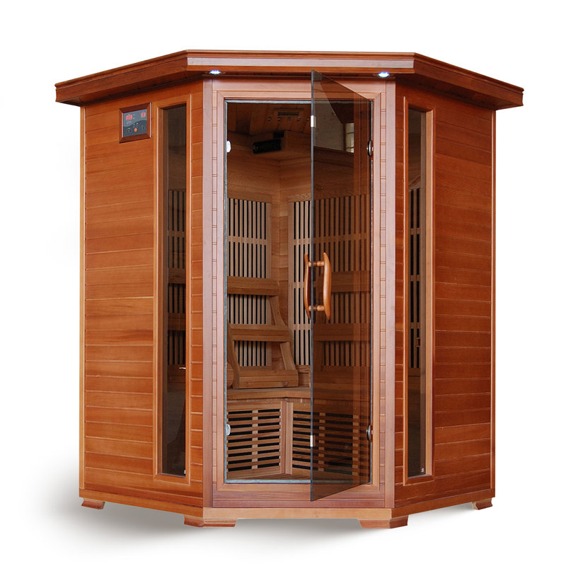 Sauna infrarouge en bois de cèdre pour la détente à domicile 3 personnes HEATWAVE Hudson Bay - Sauna intérieur avec 7 chauffages au carbone, éclairage de chromothérapie, ioniseur d'oxygène et système de son stéréo intégré
