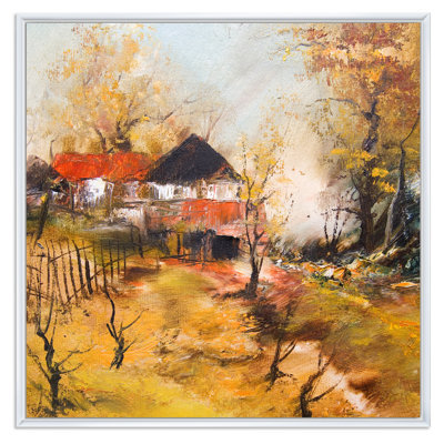 Paysage d'automne avec ferme - décoration murale en toile de ferme