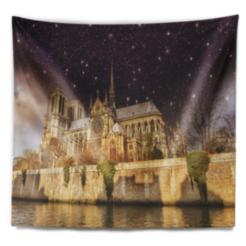 Cityscape photo tapisserie cathédrale notre-dame de nuit, H 32 po x l 39 po
