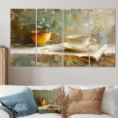 White Beige Cozy Cup Of Coffee I - Coffee Wall Decor Set