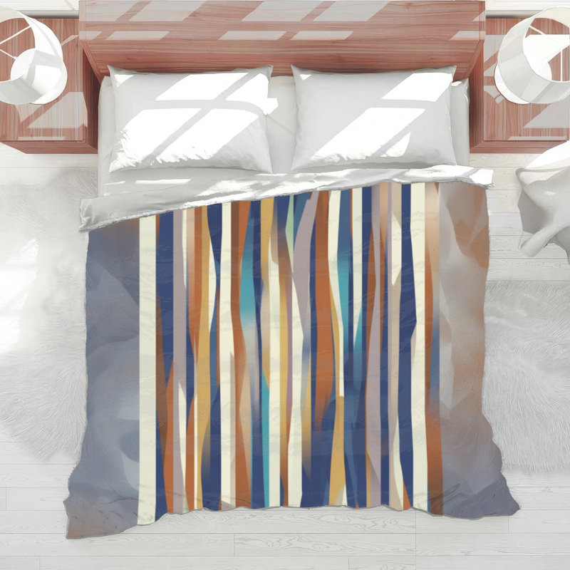 Abstract Green Brown Lines Comforter, King, Dark Gray Light Bronze