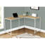 Bureau d'ordinateur en coin en L 58 pouces avec plateau en stratifié naturel et base en acier blanc pour bureau à domicile
