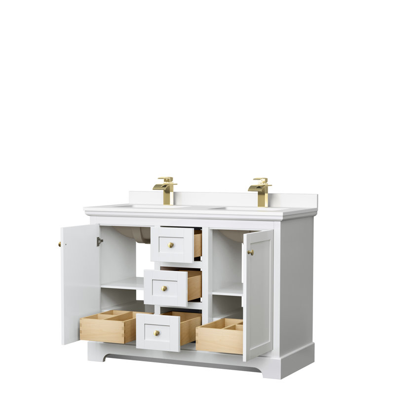 Ensemble de meuble-lavabo double 48 po Avery, Bleu foncé, Marbre de culture blanc, Noir mat