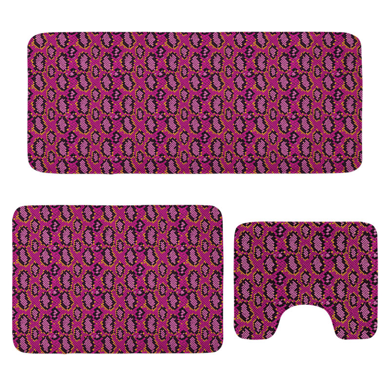 Ensemble de tapis de salle de bain à imprimé serpent 3 pièces Snakeskin