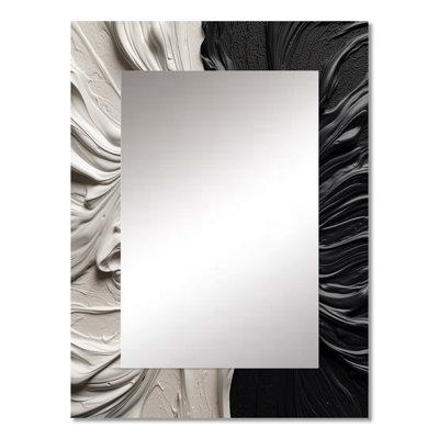 Black White Marbled Dreamscape III - Geometric Decorative Wall Mirror, Black Mirror, Printed Metal Art