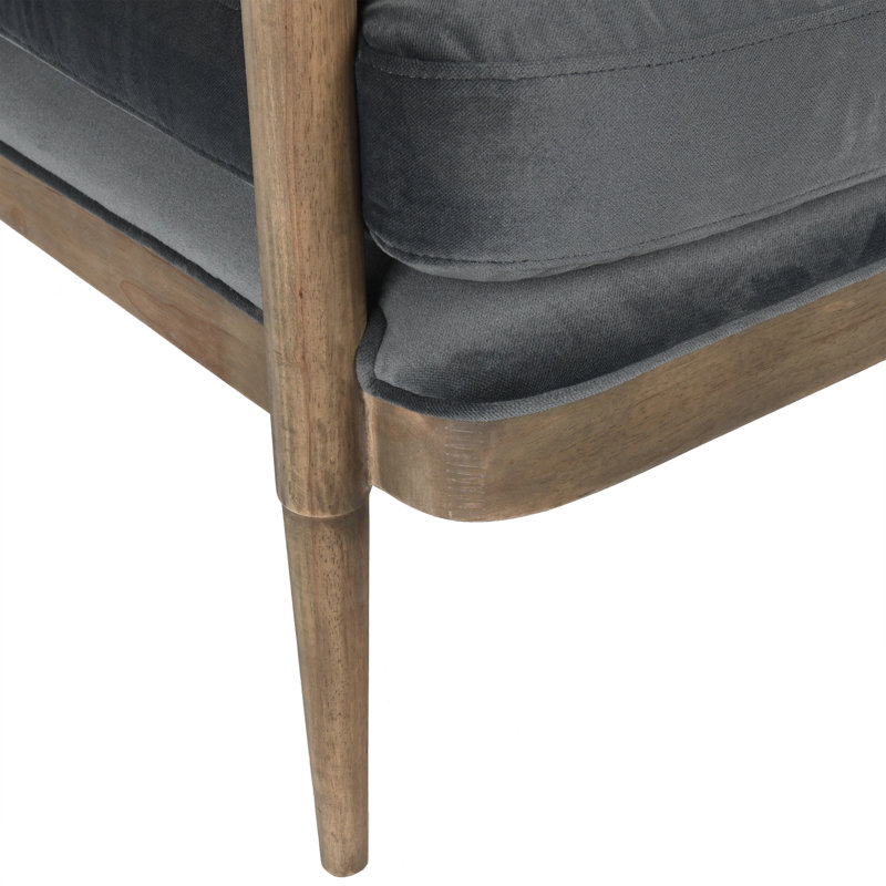 Gray Velvet Handcrafted Accent Chair with Wood Legs