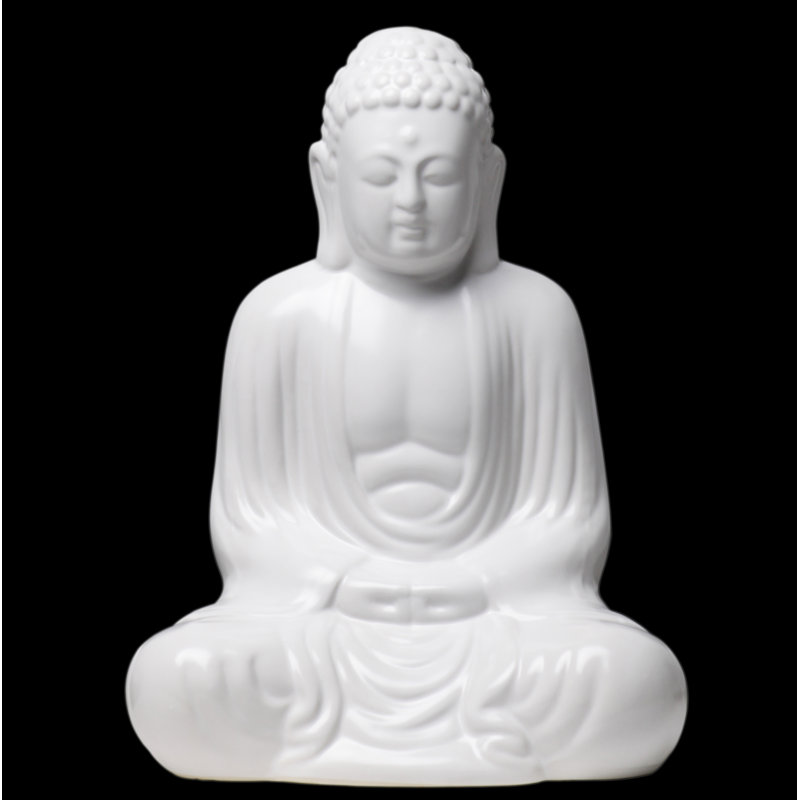 Figurine de bouddha méditant en céramique, Blanc, H 15,75 po x l 10,5 po x P 7 po
