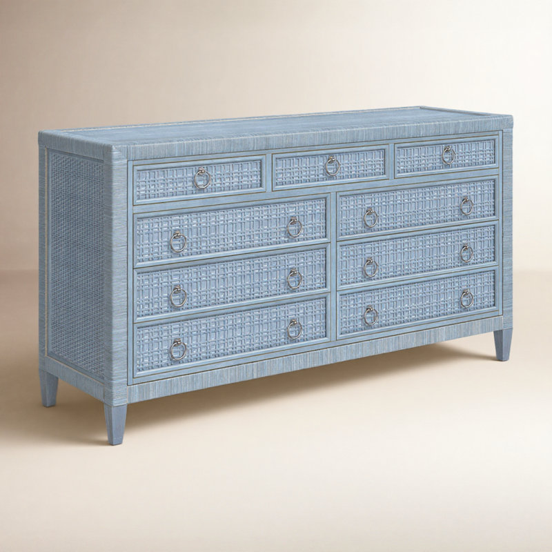 Naples 9 Drawer 64'' W Dresser, Sea Glass, No, Satin Nickel