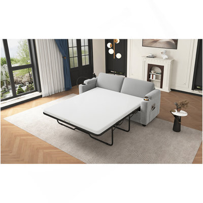 72.8" Corduroy Sleeper Sofa Loveseat Sofa With Full Size Mattress, Two USB Por, Two Cup Holders, Two Side Pocke And A Phone Holder For Living Room, Gr