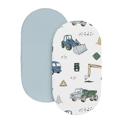 Construction Truck Green and Blue 2 Pack Baby Bassinet Fitted Sheets by Sweet Jojo Designs