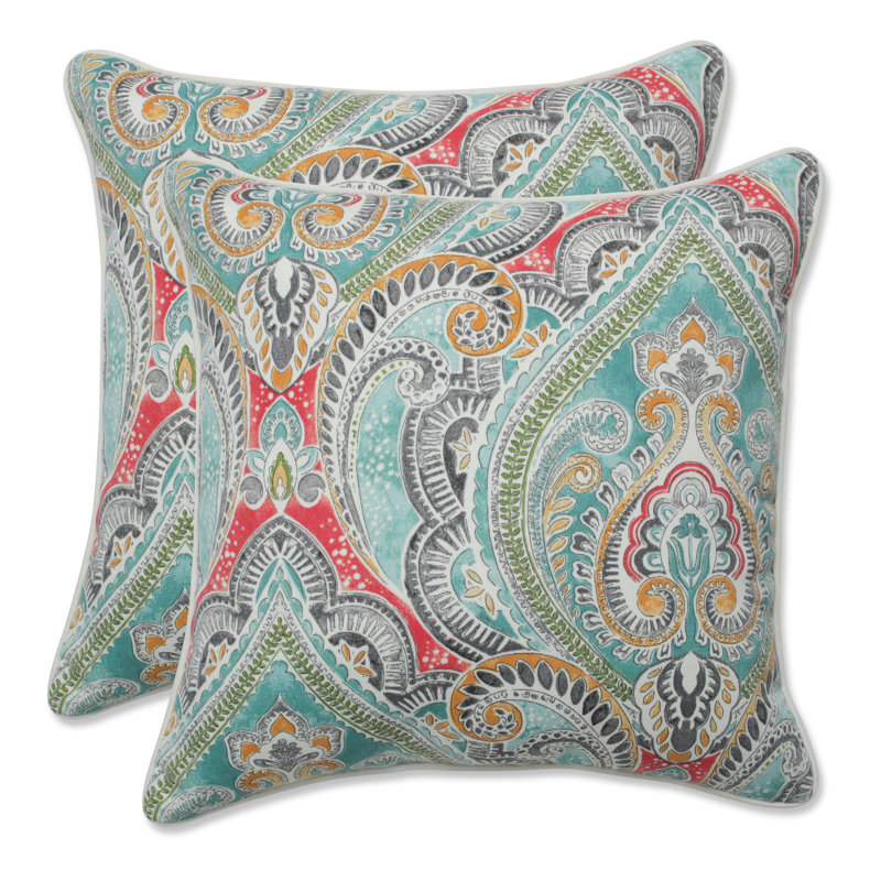Paisley Multicolor Square Outdoor Throw Pillow Set