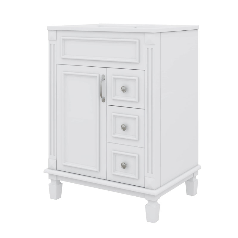 Meuble-lavabo 24 po avec lavabo en céramique, petite armoire avec 2 tiroirs et tablette réglable, Blanc