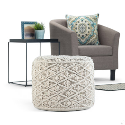 Pouf rond de 18 pouces de largeur en macramé de coton naturel tissé à la main