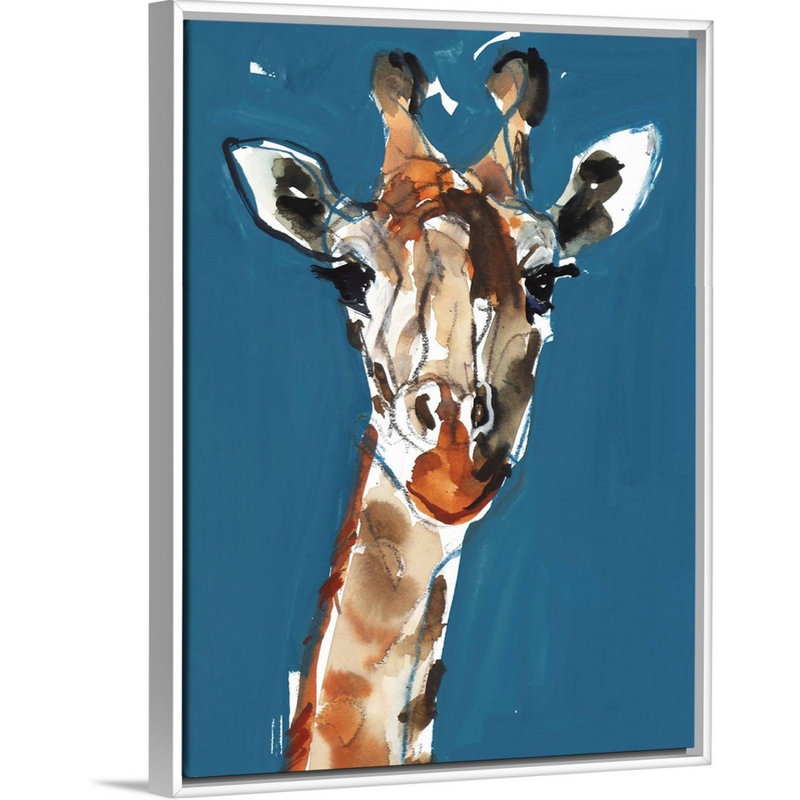 Reproduction d’art sur toile, "Masai Giraffe, 2018" par Mark Adlington, Cadre flottant blanc, H 26 po x l 20 po x P 1,75 po