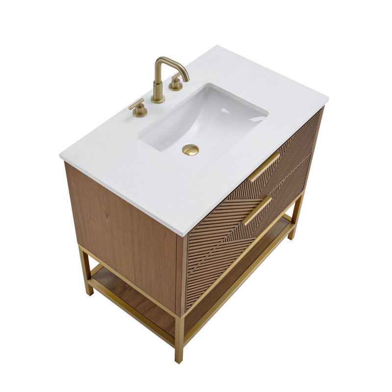 Diamond 36'' W Single Vanity, Brushed Nickel, Charcoal Black, Calacatta Quartz