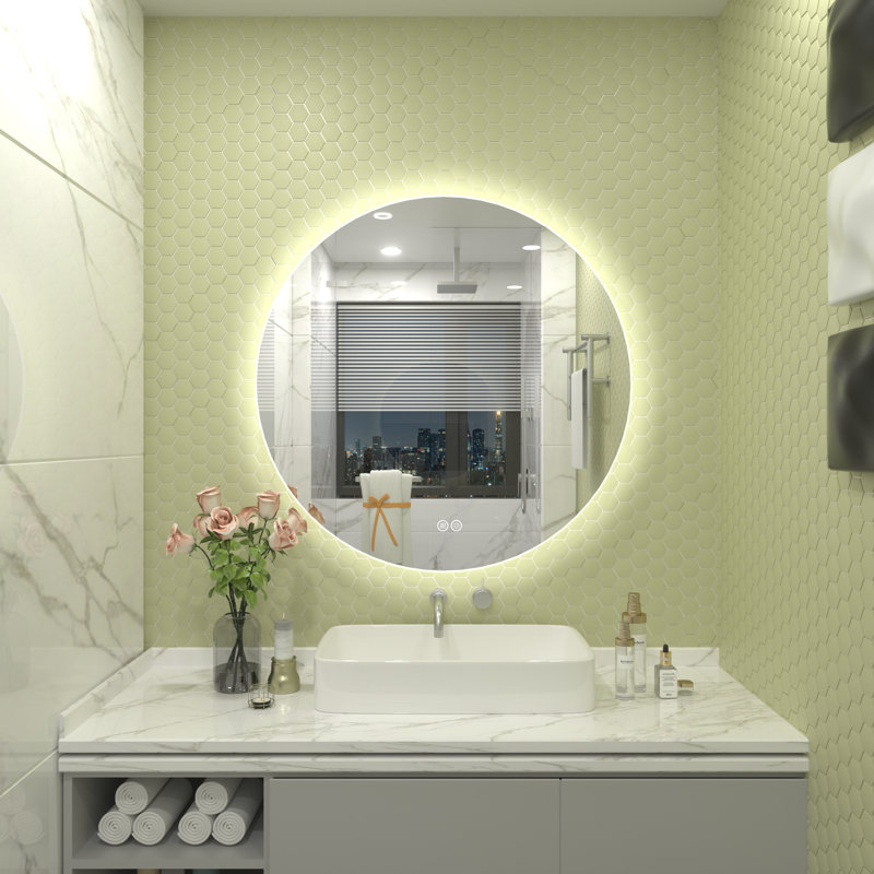 Aevar Simple & Modern Back LED Lighted Anti-fog Round Bathroom/Vanity Mirror, 20" x 20"