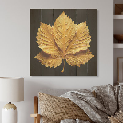 Harmony In Honey Folage - Leaves Wood Wall Art On Natural Pine Wood