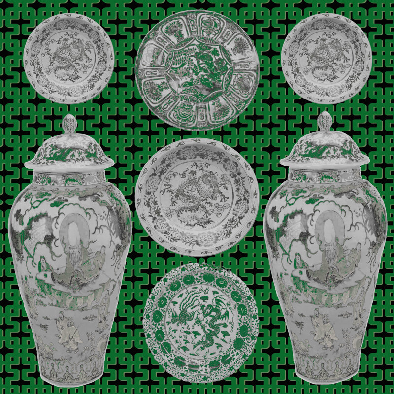 Nicolette Mayer Chinois Ceramic Acrylic Single Wall Art, Emerald
