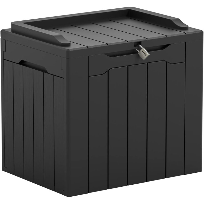 Dark Black Lockable Resin Deck Box, 31 Gallon