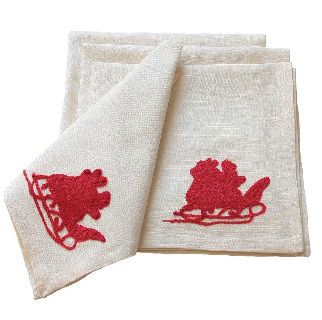 Santa Polyester Embroidered Square Napkin (Set of 4) Xia Home Fashions