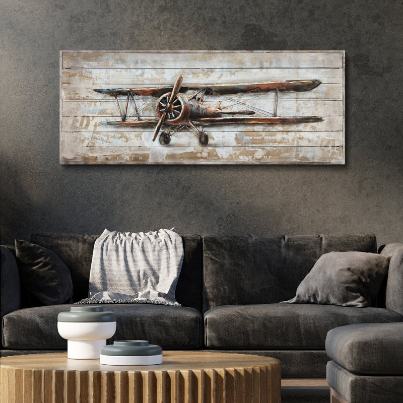 'Model Airplane' Metal on Solid Wood