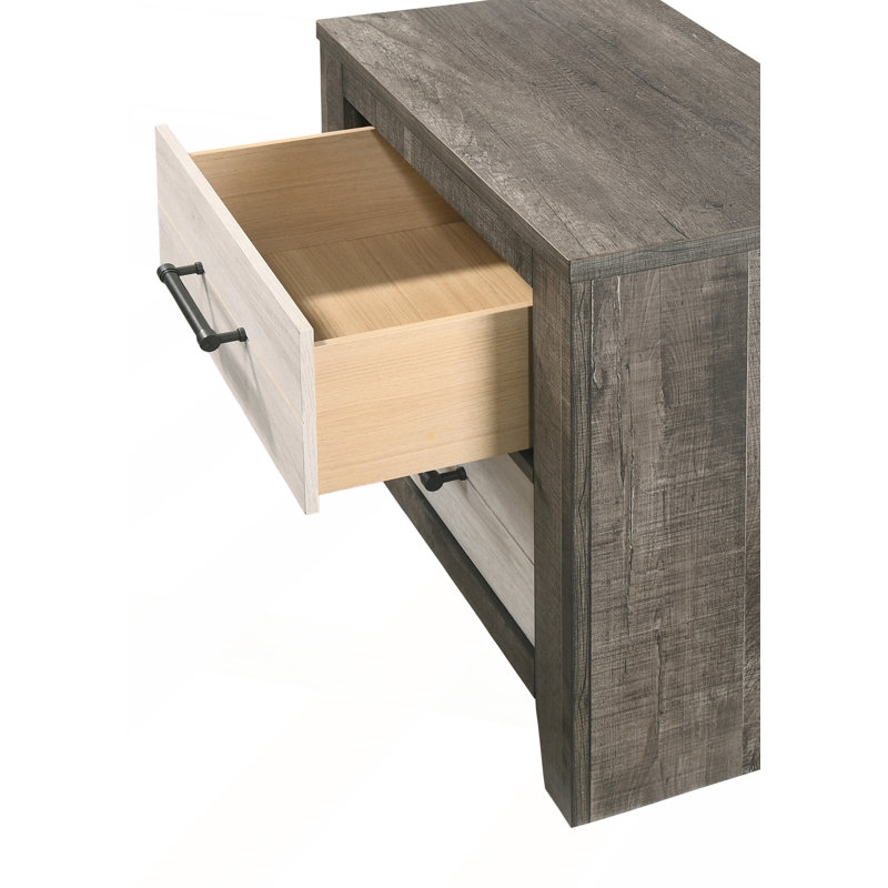 Élégante table de chevet à deux tons avec deux tiroirs et poignées en métal pour un rangement pratique près du lit